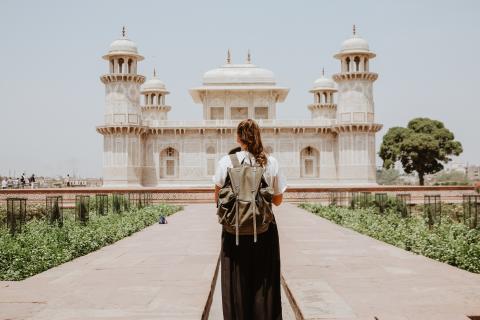 girl with the bagpack in india