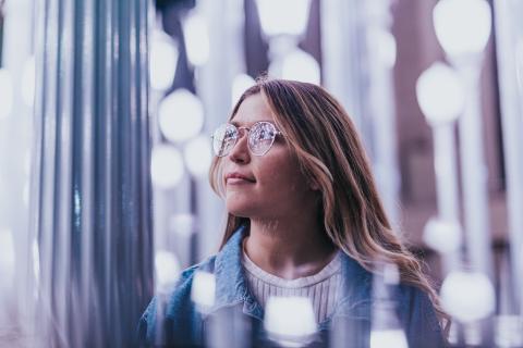 a girl in glasses